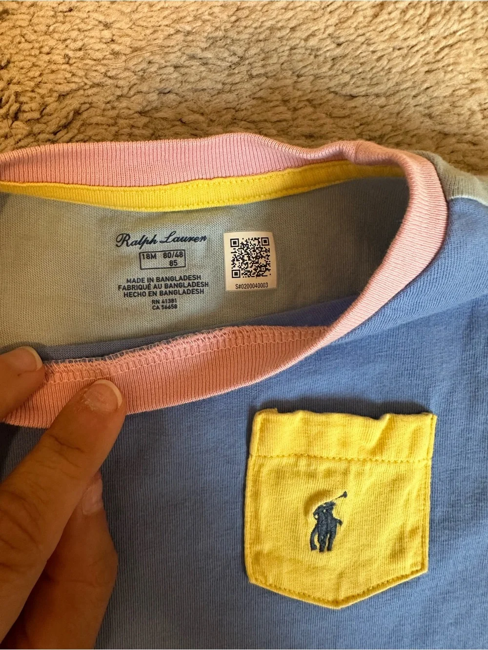 Worn once - 18M Ralph Lauren Colorblock Pocket Tee